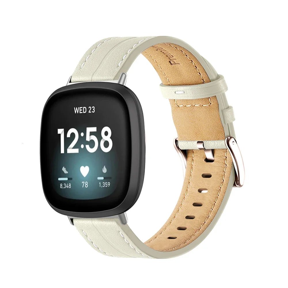 Leather watch band for Fitbit Versa 3, Versa 4, Sense 1 and Sense 2 white