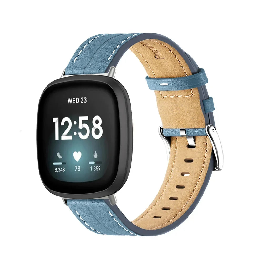 Leather watch band for Fitbit Versa 3, Versa 4, Sense 1 and Sense 2 blue