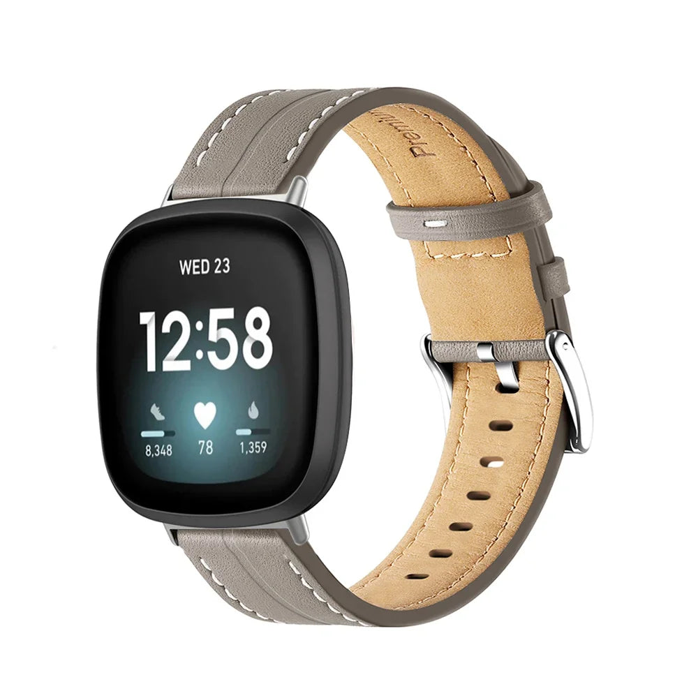 Leather watch band for Fitbit Versa 3, Versa 4, Sense 1 and Sense 2 gray