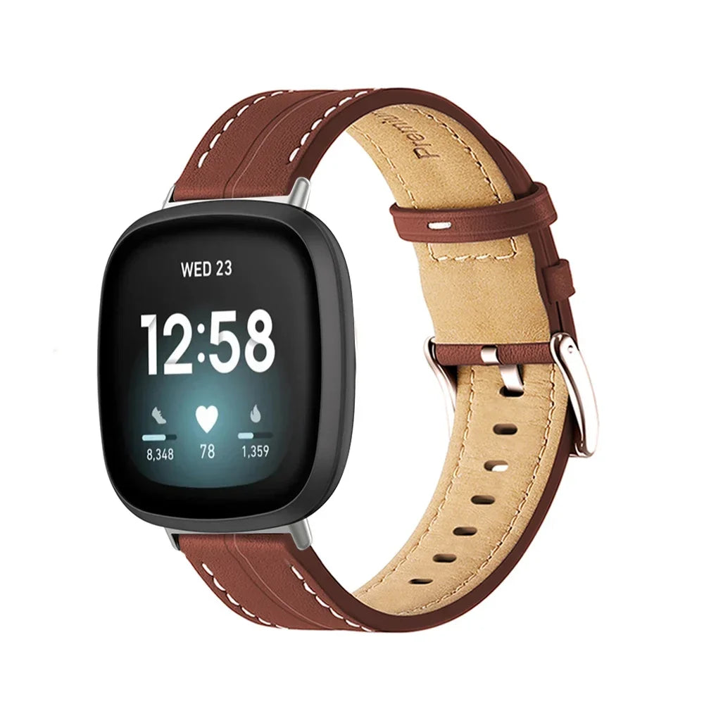 Leather watch band for Fitbit Versa 3, Versa 4, Sense 1 and Sense 2 brown