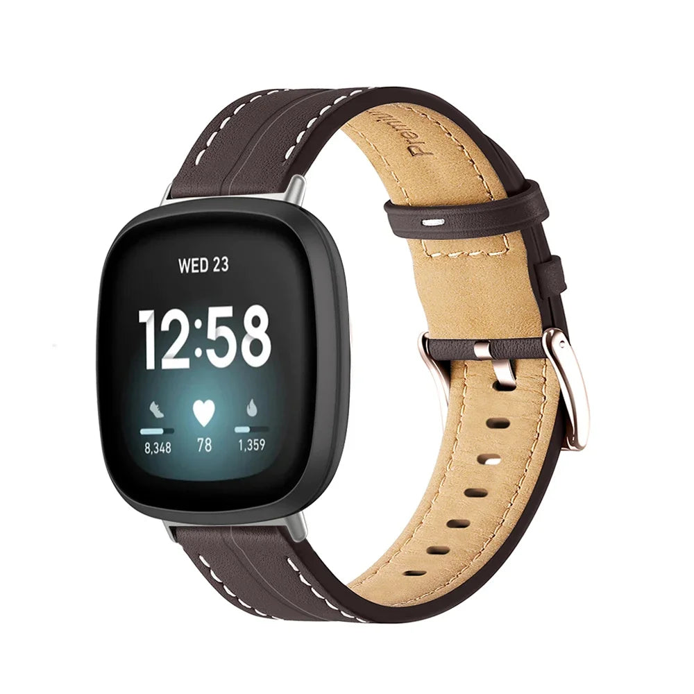 Leather watch band for Fitbit Versa 3, Versa 4, Sense 1 and Sense 2 brown