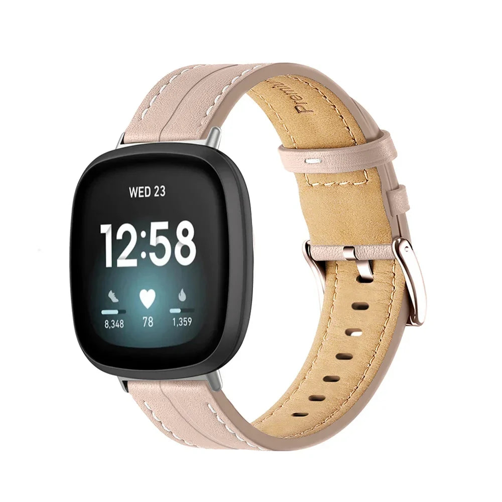 Leather watch band for Fitbit Versa 3, Versa 4, Sense 1 and Sense 2 pink