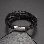 Egyptian Braided Leather Ankh Cross Bracelet silver