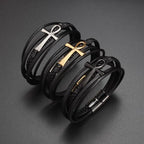 Egyptian Braided Leather Ankh Cross Bracelet