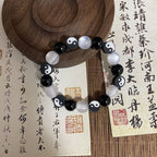 Black and White Yin Yang Beaded Bracelet