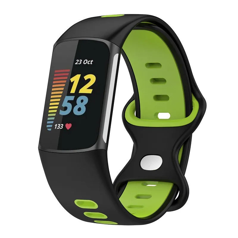 Silicone watch band for Fitbit Charge 5, Charge 6 black green