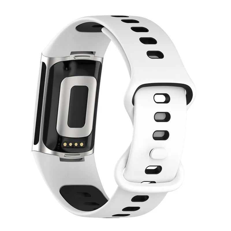 Silicone watch band for Fitbit Charge 5, Charge 6 white black