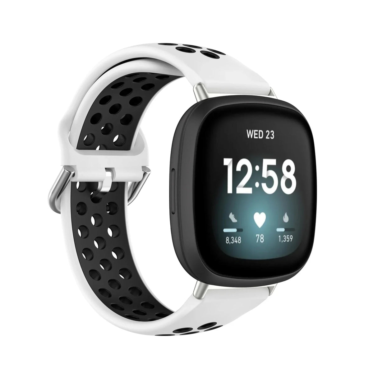 Silicone watch band for Fitbit Versa 3, Versa 4, Sense 1 and Sense 2 in white and black