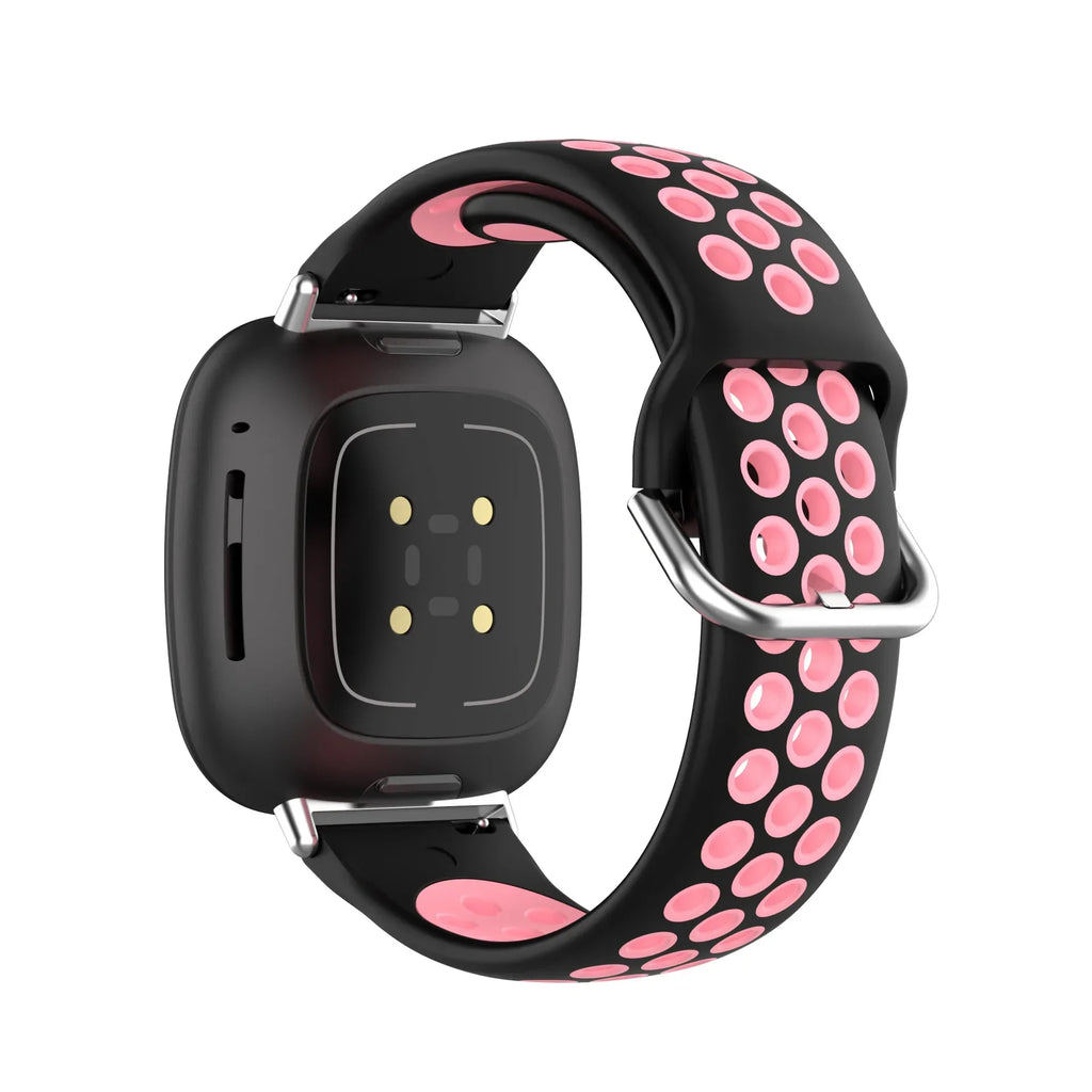 Silicone watch band for Fitbit Versa 3, Versa 4, Sense 1 and Sense 2 in black and pink