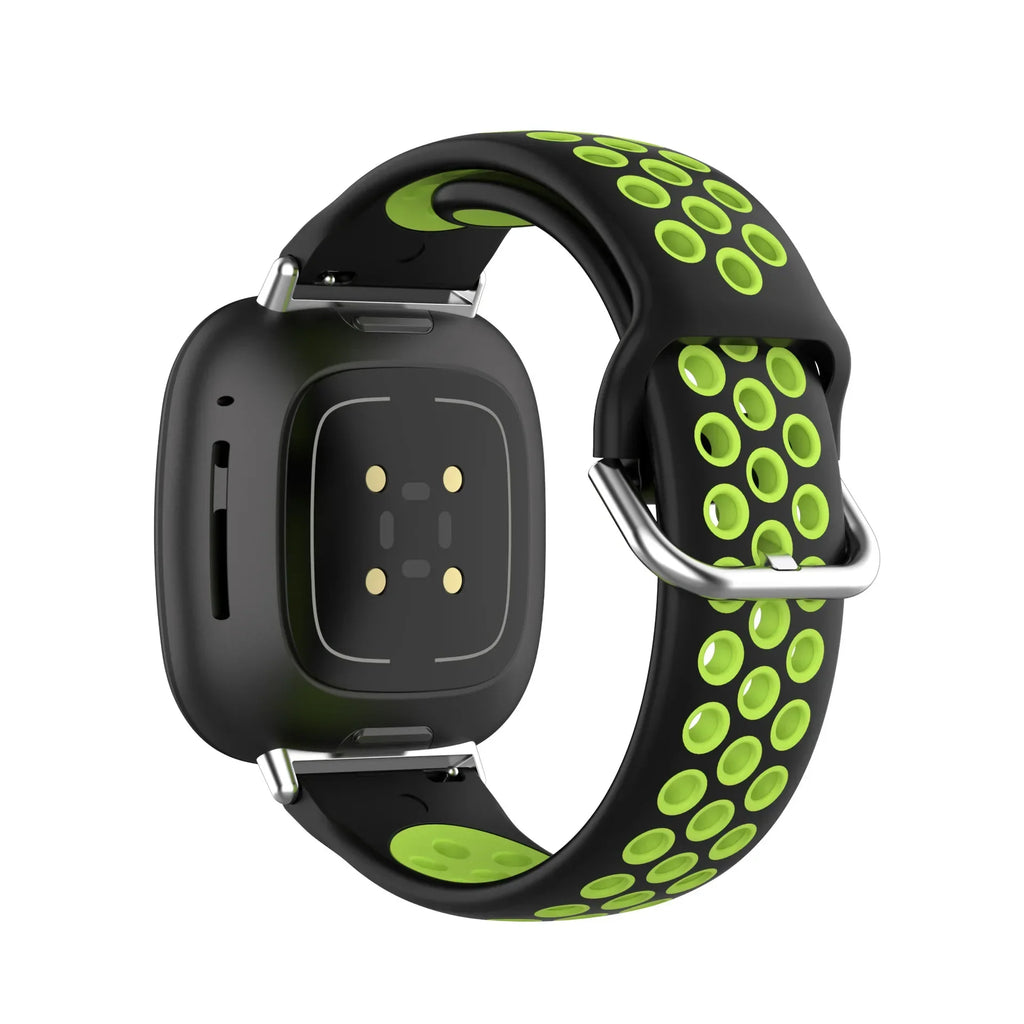 Silicone watch band for Fitbit Versa 3, Versa 4, Sense 1 and Sense 2 in black and green