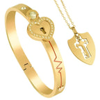 Heart Key Bracelet and Necklace for Couple gold