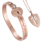 Heart Key Bracelet and Necklace for Couple rose gold