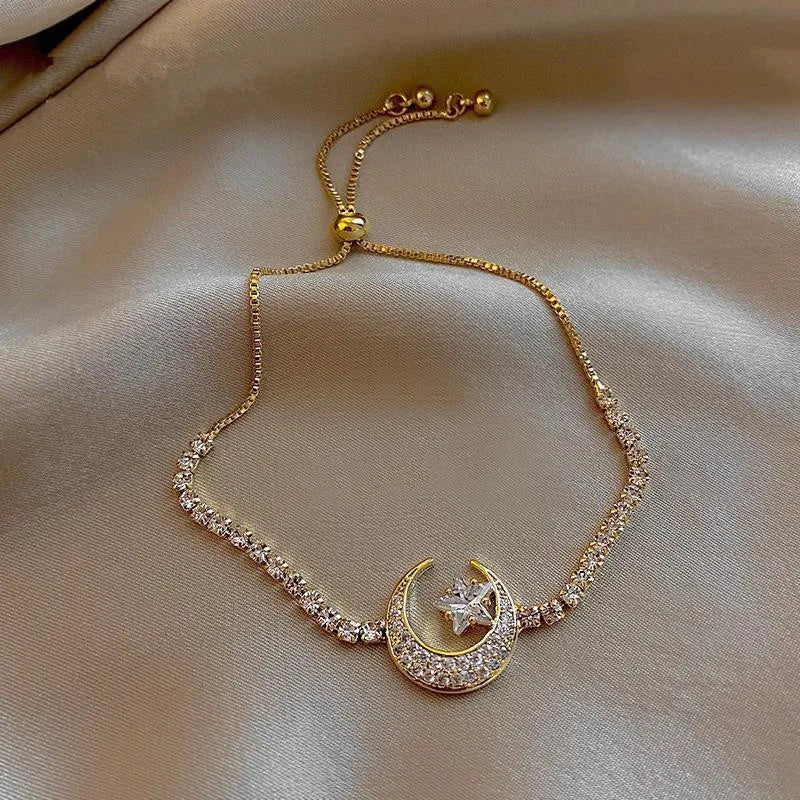Star and Moon Bracelet with Rhinestones