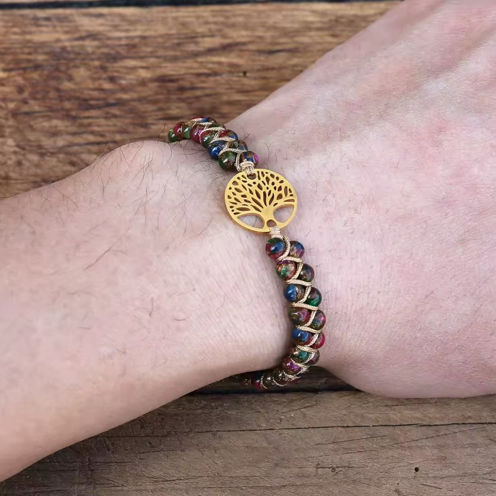Women's Natural Stone Bracelet Purple Tree of Life