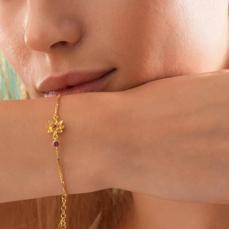 Flower Bracelet with Zircon Birthstone
