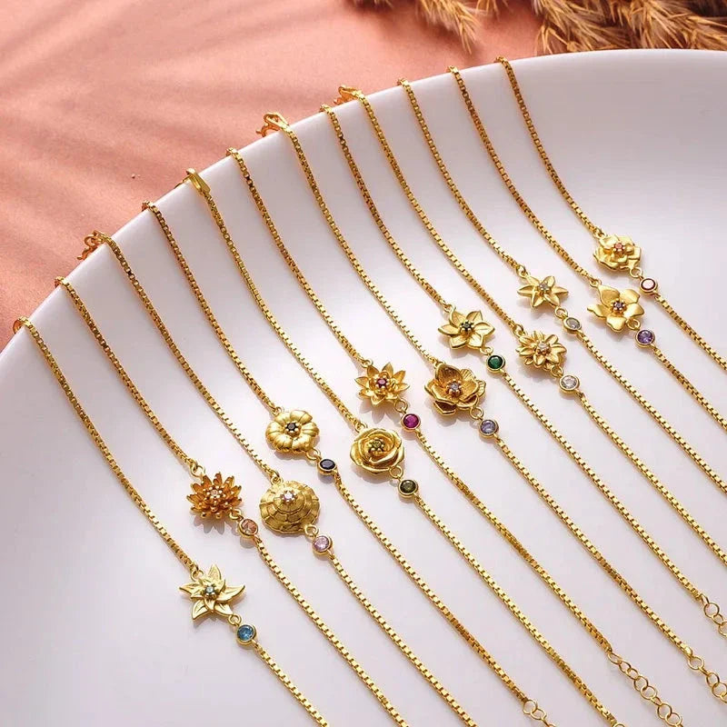 Flower Bracelet with Zircon Birthstone