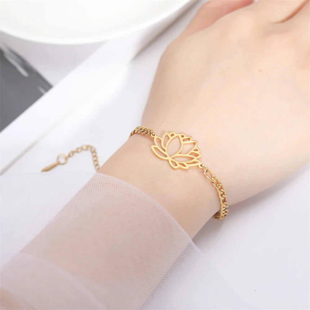 Lotus Flower Bracelet for Women Gold