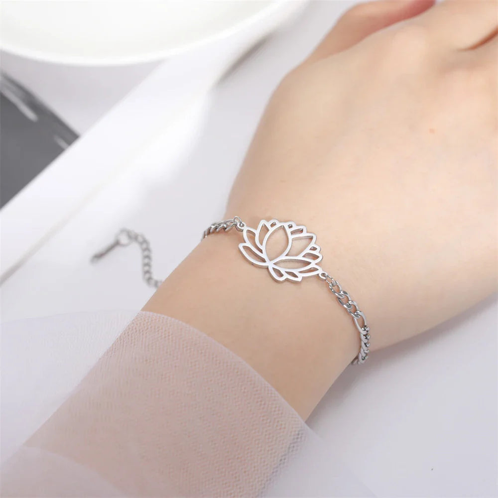 Lotus Flower Bracelet for Women Silver