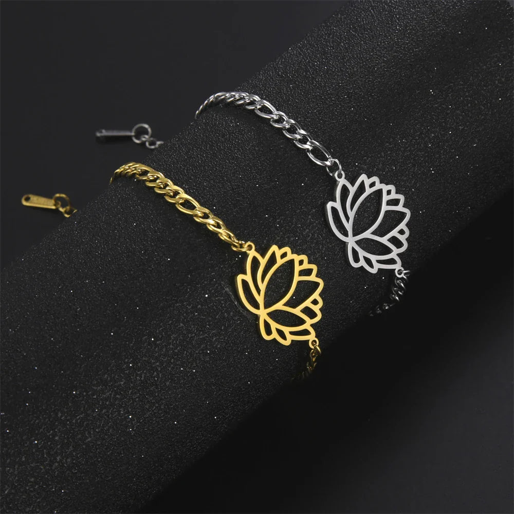 Lotus Flower Bracelet for Women Silver