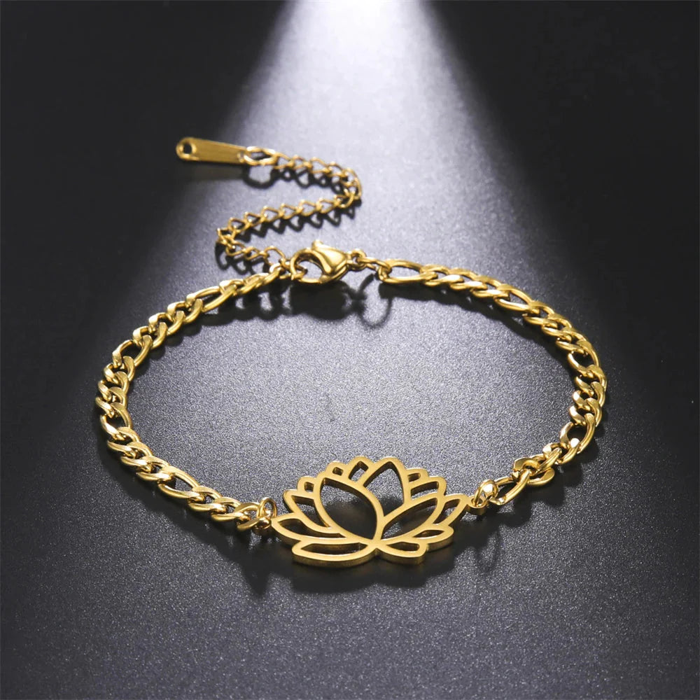 Lotus Flower Bracelet for Women Gold