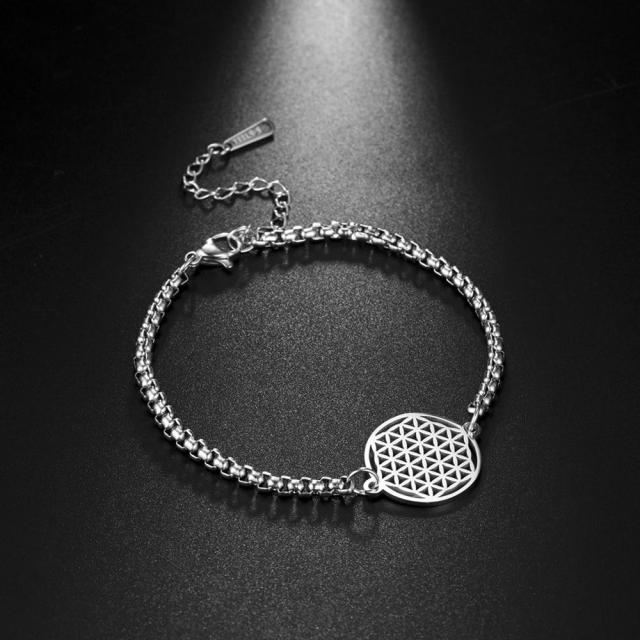 Dawapara Flower of Life Mandala Silver Chain Bracelet
