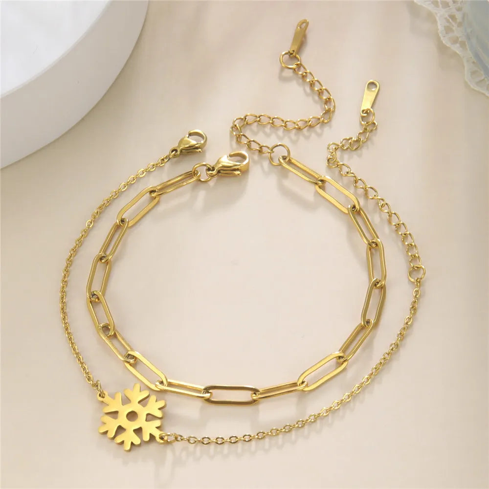Winter Double Snowflake Bracelet Gold
