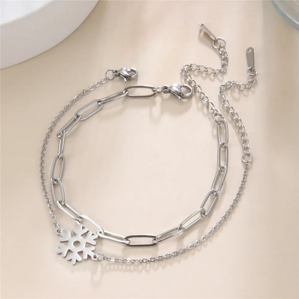 Winter Double Snowflake Bracelet Silver