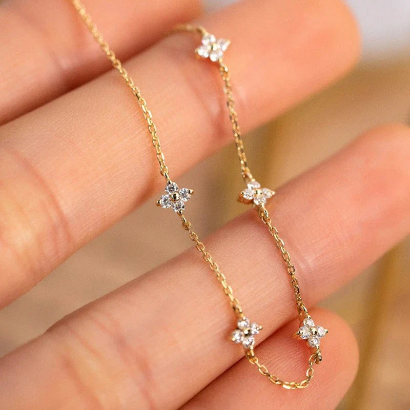 Fine Flower Zircon ID Bracelet gold