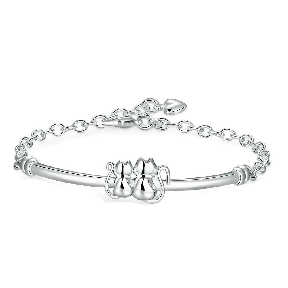 Double Silver ID Bracelet Cat
