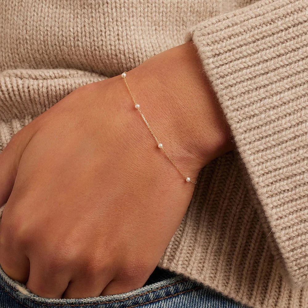 End Curb Bracelet with White Beads