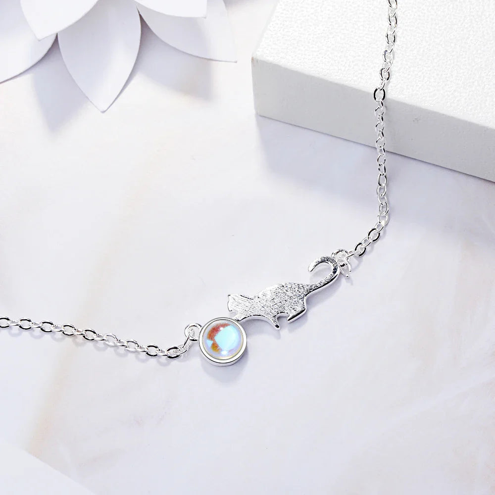 Silver Playing Cat ID Bracelet
