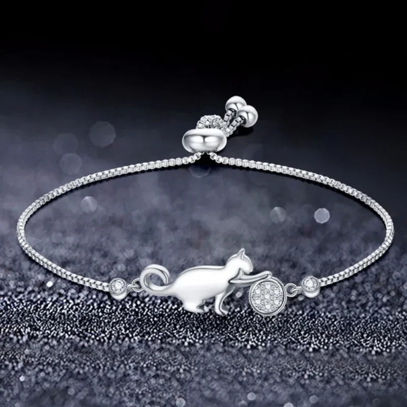 Silver Cat Zircon ID Bracelet