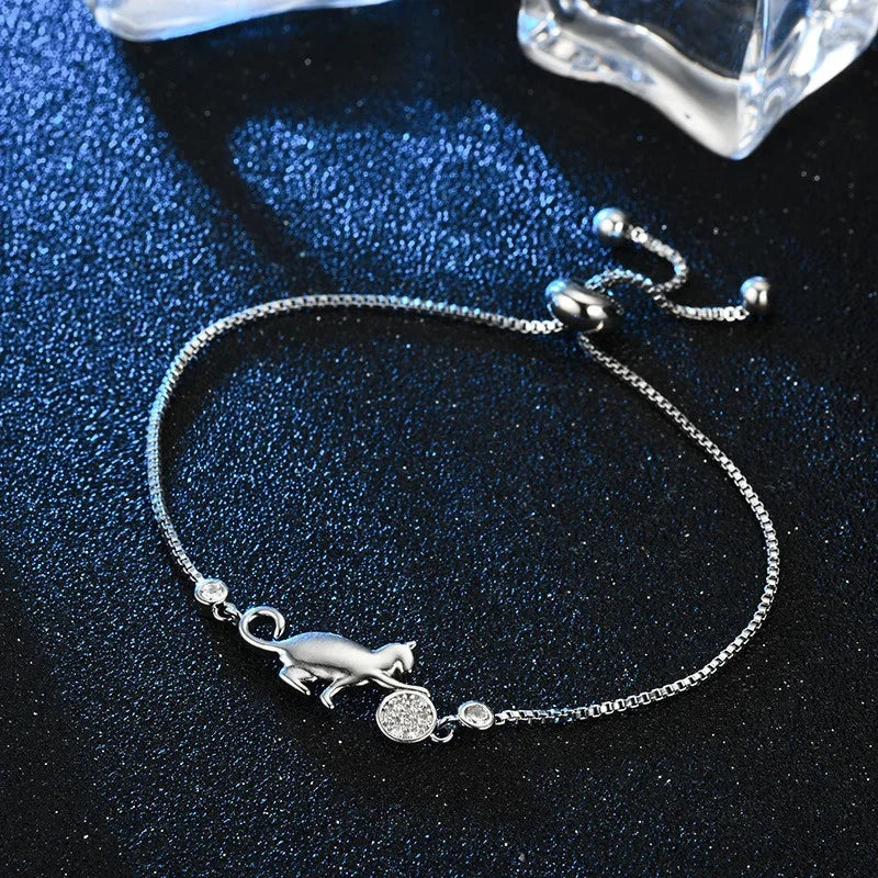 Silver Cat Zircon ID Bracelet