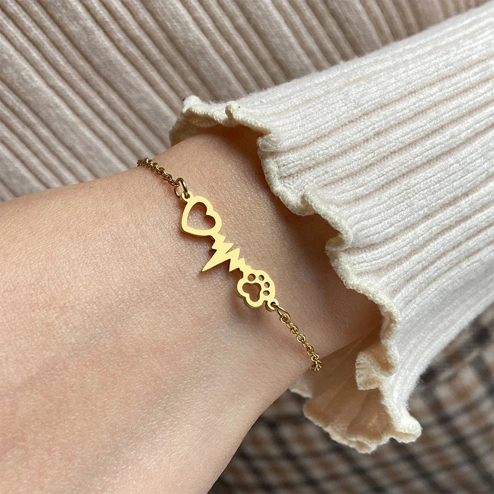 Gold Heart Paw ID Bracelet