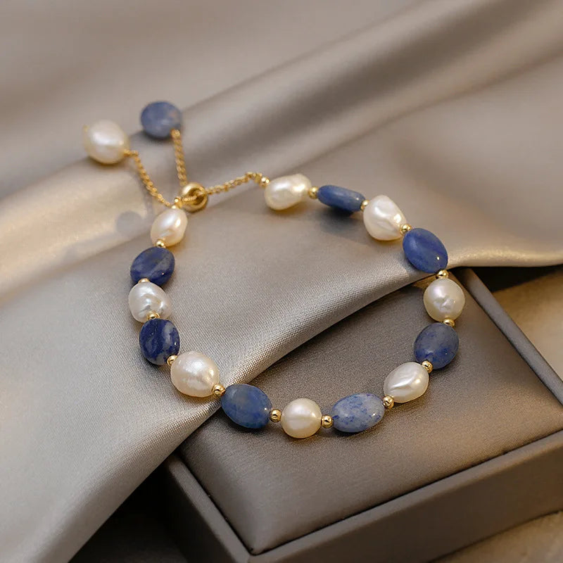 Blue and White Natural Pearl ID Bracelet