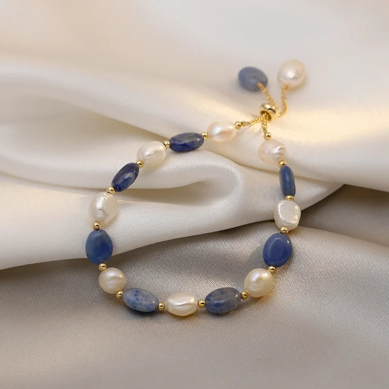 Blue and White Natural Pearl ID Bracelet