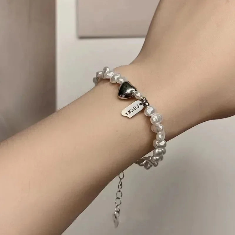 Women's Pearl ID Bracelet with Heart