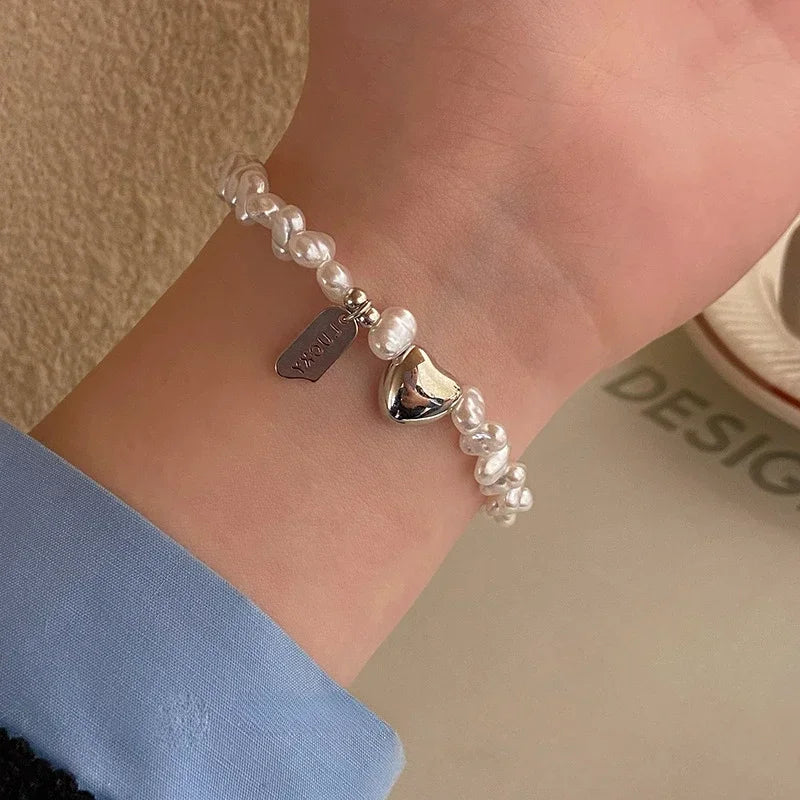 Women's Pearl ID Bracelet with Heart