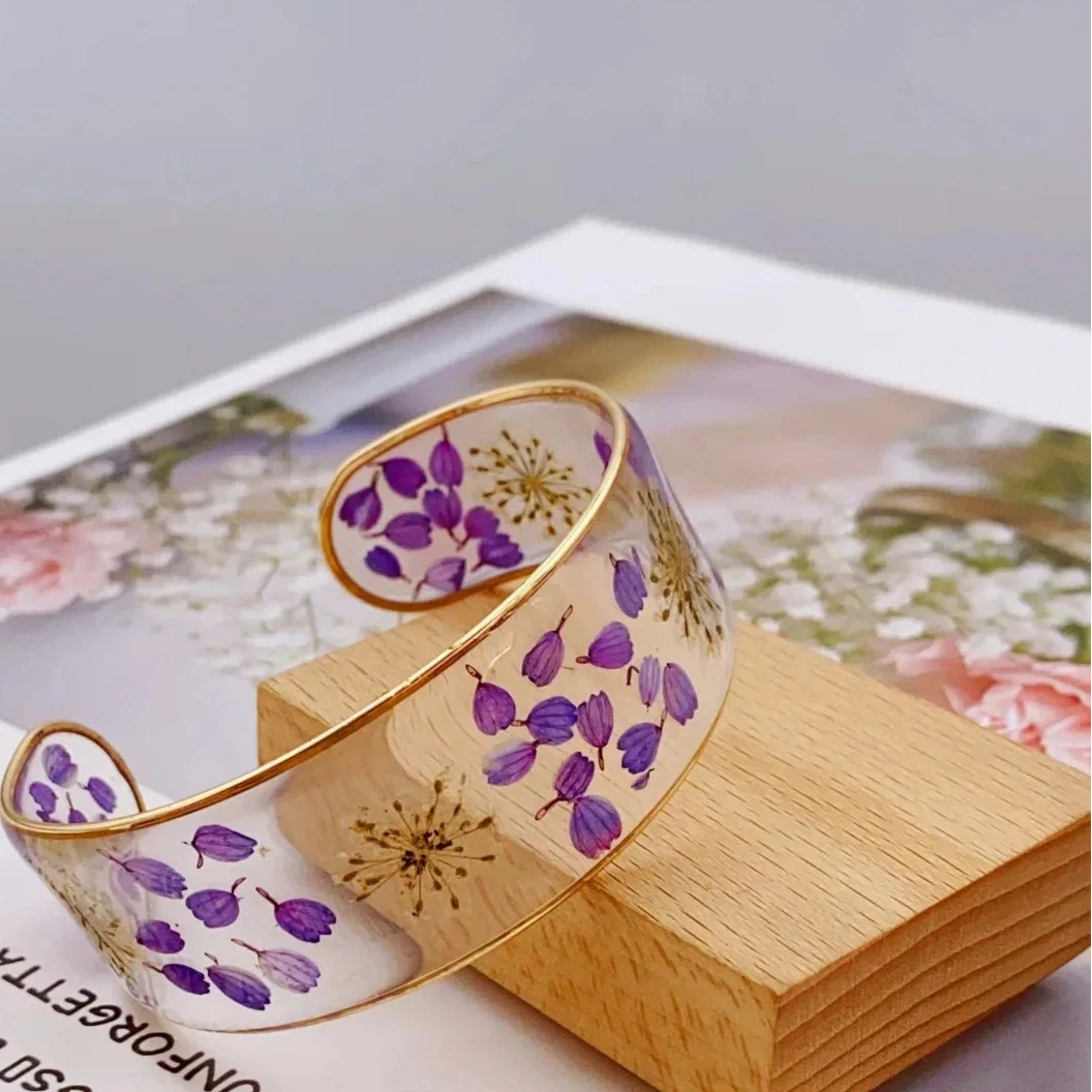 Transparent Resin Flower ID Bracelet Purple a