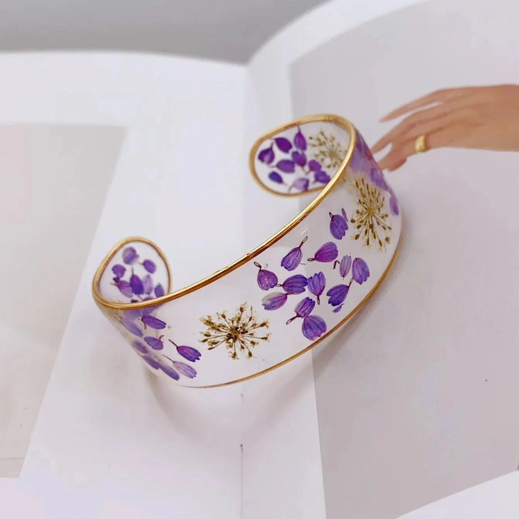 Transparent Resin Flower ID Bracelet Purple a