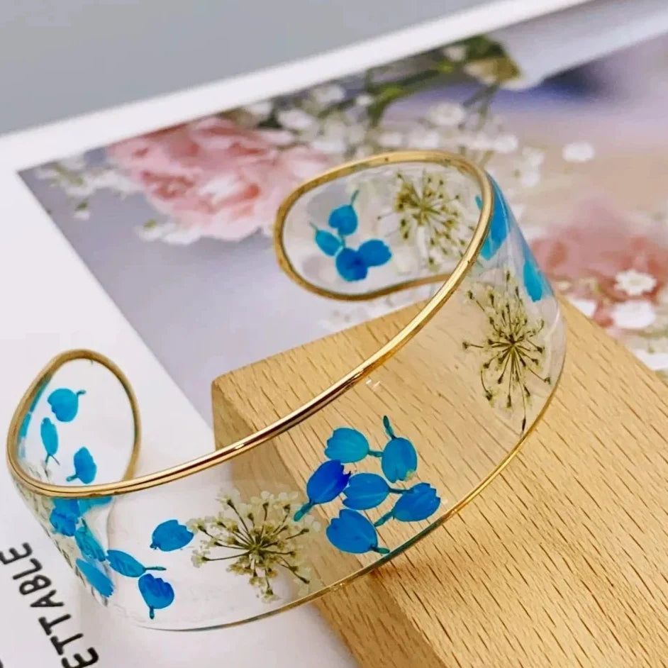 Transparent Resin Flower ID Bracelet Blue a