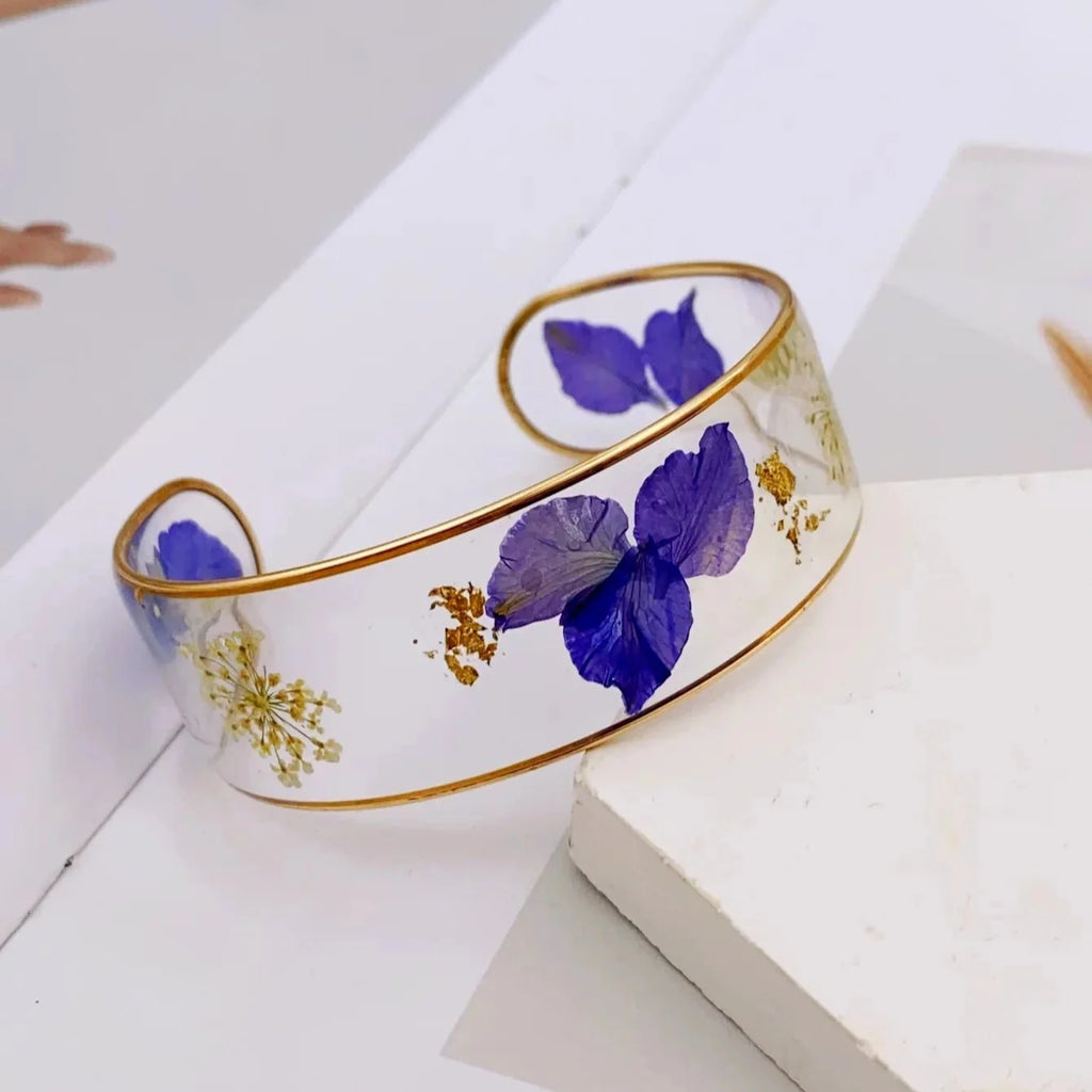 Transparent Resin Flower ID Bracelet Dark Blue a