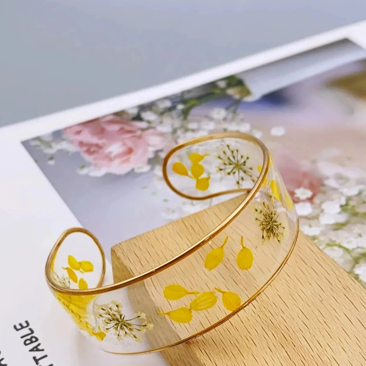 Transparent Resin Flower ID Bracelet Yellow a