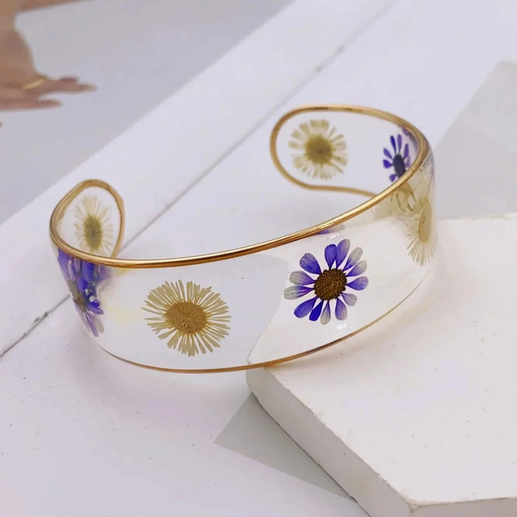 Transparent Resin Flower ID Bracelet Purple b