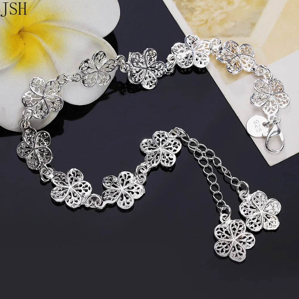 Silver-Plated 5-Petal Flower ID Bracelet
