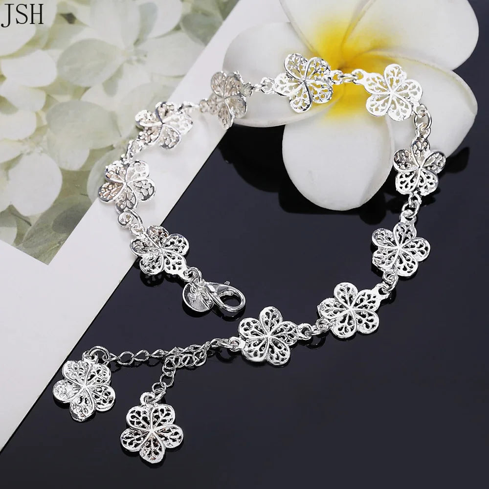 Silver-Plated 5-Petal Flower ID Bracelet