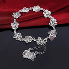 Silver-Plated 5-Petal Flower ID Bracelet