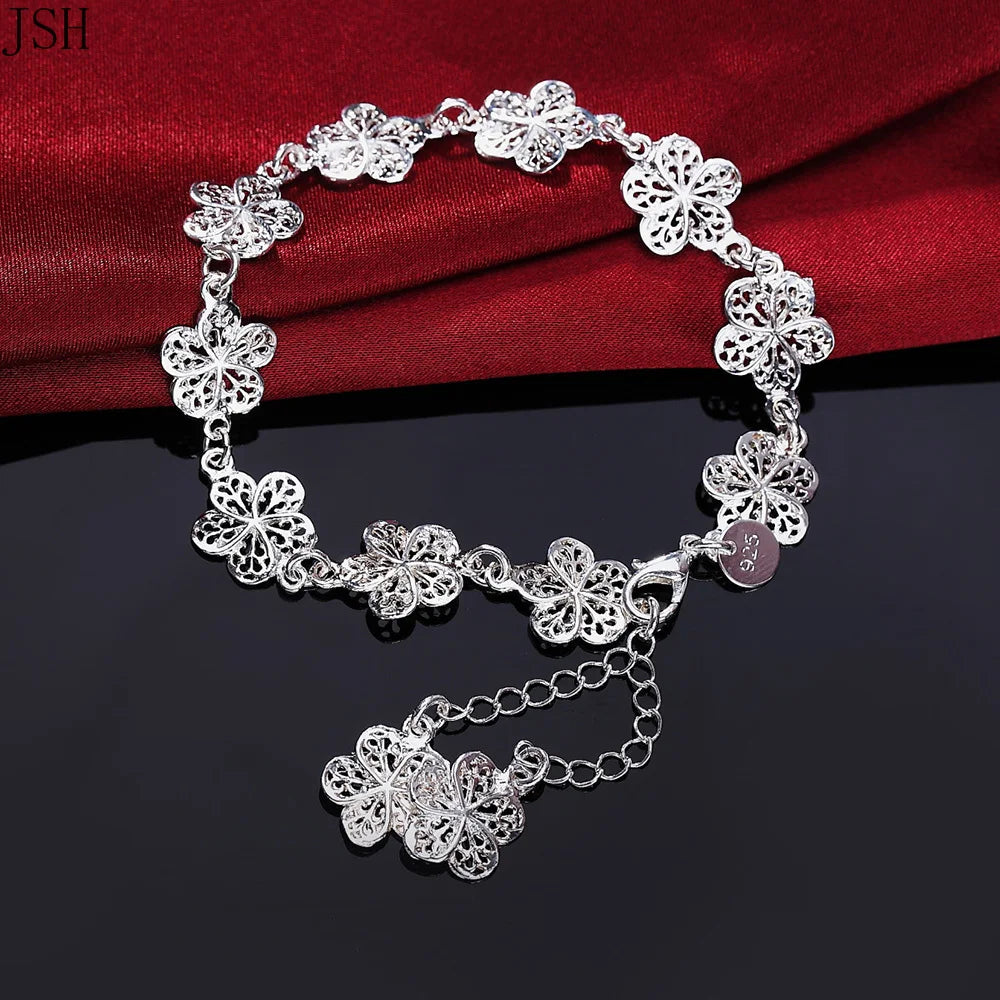 Silver-Plated 5-Petal Flower ID Bracelet