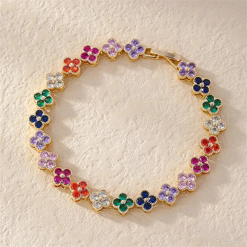 Colored Daisy Flower ID Bracelet gold