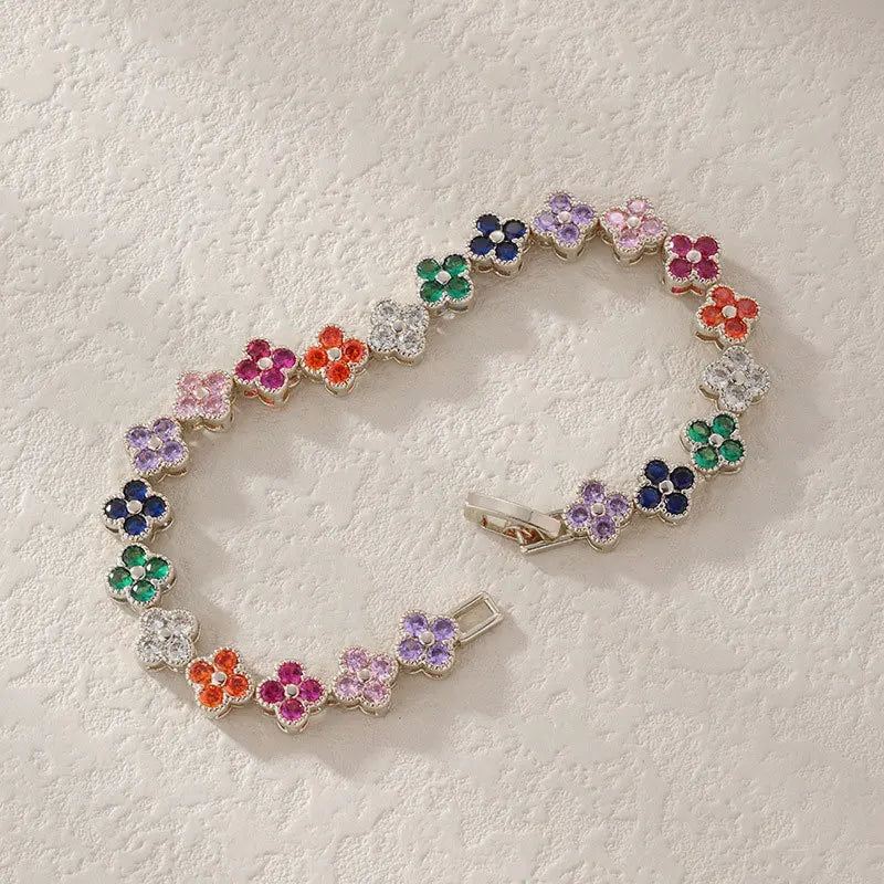 Colored Daisy Flower ID Bracelet silver